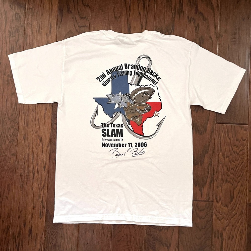 Vintage 2006 Fishing Texas Slam Brandon Backe Signed Short Sleeve T Shirt Small